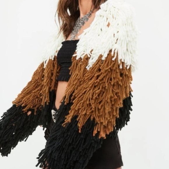 💋BOHO CHIC💋 Gorgeous Color Block Shaggy Cardigan - Picture 3 of 13